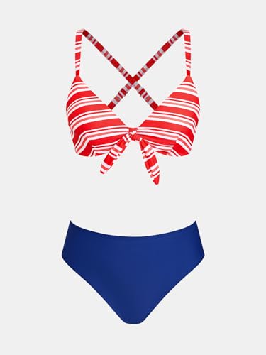 Image of CUPSHE Women's V Neck Bikini Sets Crossback Two Piece Swimsuit | Bunny Tie,Soft Removable Cups,Adjustable Straps,Mid Rise,Flattering Bathing Suit For Vacation And Beach