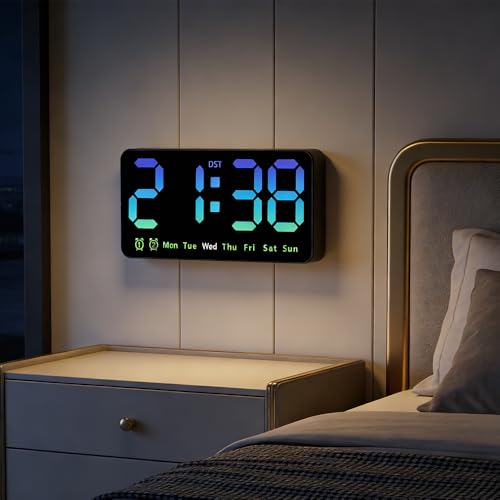 Wxeadu Large Digital Wall Clock 8.5 Large Digital Clock with Date Week Temperature DSt LED Wall Clock 3-Level Brightness & Countdown Timer - Perfect for Bedroom Kitchen Living Room Classroom