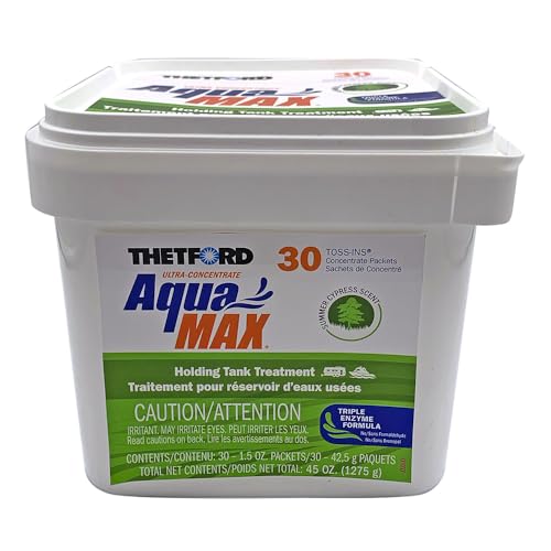 THETFORD AquaMAX® Summer Cypress Scent RV Holding Tank Treatment, Formaldehyde Free, Waste Digester, Septic Tank Safe, 30 Count Toss-Ins (96665)