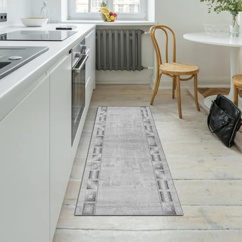 Alfombra de pasillo vintage lavable gris 40x180 decorativa y antideslizante 5