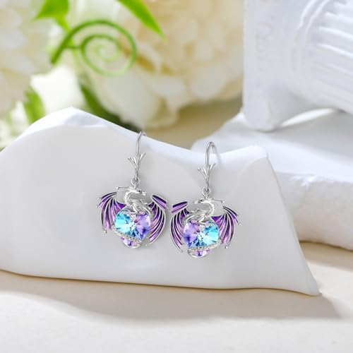 Dragon Earrings Sterling Silver Drop Dangle Dragon Earrings with Crystal Gift for Women3