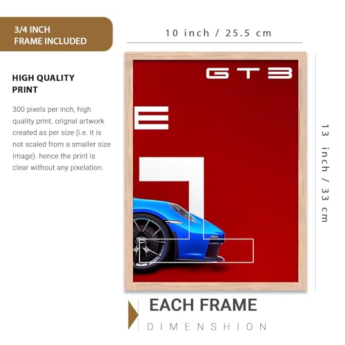 Image of HOTHOUSE Big Porsche 911 Car Framed Posters Gift Items for Boys Room Wall Decoration Bedroom Living Room Office Studio Decor | Car Poster Frame for Wall Decor Set Of 3 Size(10X13 inch)