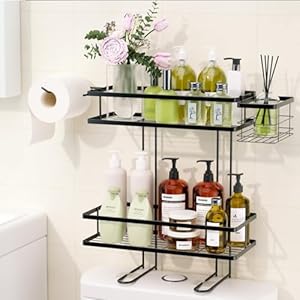 IIQ Over The Toilet Storage,2-Tier Bathroom Organizer Over Toilet with Removable Basket Paper Holder, Above Toilet Storage with Non-Trace Adhesive, No Drilling Toilet Organizer