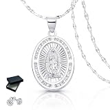 Collar Virgen de Guadalupe Plata 925 para Mujer con Dije y Cadena 45 cm, Incluye Aretes, Joyería Fina, Regalo para Mamá...