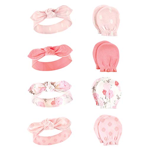 Hudson Baby Unisex Baby Cotton Headband and Scratch Mitten Set, Boho Flower, 0-6 Months