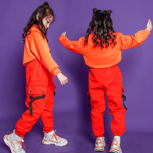 Image of Rolanko Girls Cargo Pants for Kids Loose Streetwear Hip Hop Dance Cotton Cargo Jogger Pants for Kids 4-15 Years