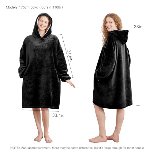 AmyHomie Sherpa-Lined Wearable Blanket Hoodie — Oversized Black — view 3