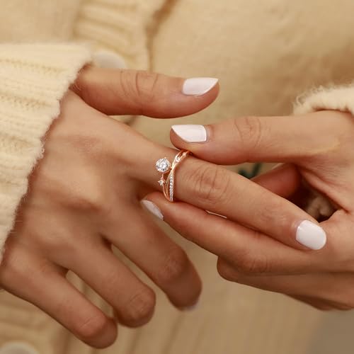 925 Sterling Silver X Criss Cross Promise Rings for Women Mother Daughter 14K Gold Plated Cubic Zirconia Eternity Engagement Wedding Band Ring Jewelry Birthday Christmas Halloween Gifts3