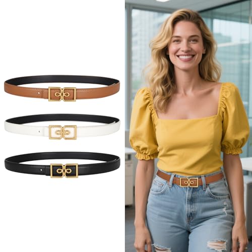 Image of Aurolran Women's Leather Belt with Buckle - Ideal for Dresses, Jeans, and Coats