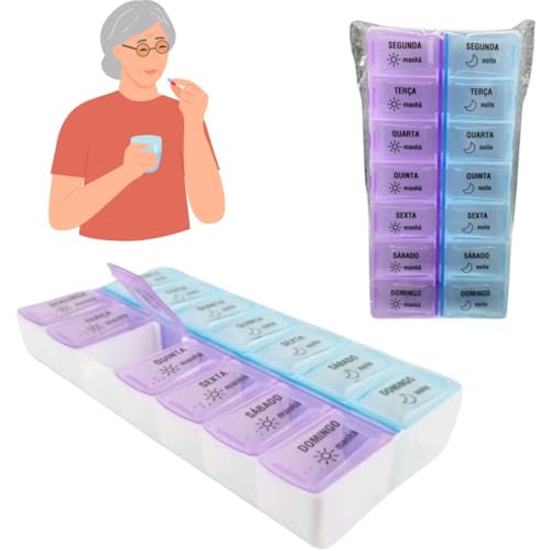 Porta Comprimido Semanal Diário Organizador Remédio Vitamina Colorido (14 Compartimentos)