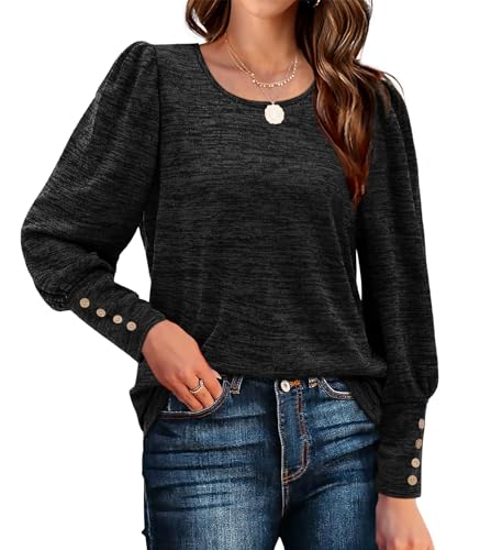 Bofell Black Tunic Tops for Women Long Sleeve Shirts Fall Clothes Plus Size Outfits Work 2XL