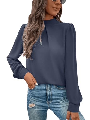 GORGLITTER Damen Blusen Elegant Hemdbluse Stehkragen Chiffonbluse OL Business Oberteil Grau S