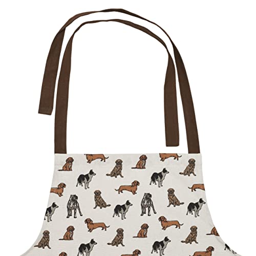 Penguin Home Apron,Chef Quality, Thokka Print,Colour, Grey,Brown & Mustard,Plain woven contrast color pocket,Recycled cotton - Image 4