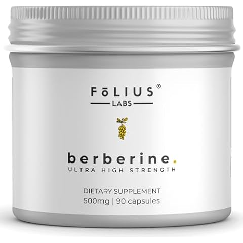 FOLIUS LABS Clean Label Berberine HCl 97% - Clinically Studied Ultra High Strength Pure Berberine 500mg Supplement - Gluten-Free - 90 Capsules Cover