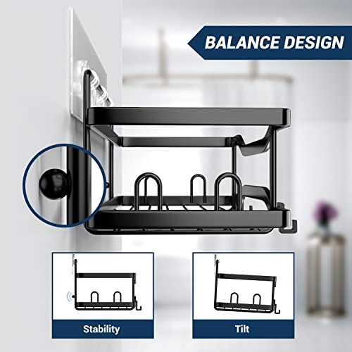 Foukus-2-Pack-Bathroom-Shower-Organizer-Adhesive-Shelves-with-hooks-and-Hanging-Cups-No-Drilling-Rustproof-Stainless-Steel-Bathroom-Caddy-for-Shower-Storage-Black