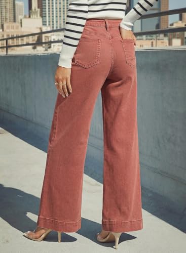 Image of Dokotoo Women's Casual High Waisted Jeans Stretch Wide Leg Loose Denim Pant