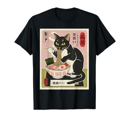 Cat Ramen Japanese Funny Graphic Tees Kawaii Cat Anime Gifts Camiseta