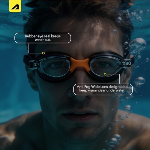 Image of Boldfit Swimming Goggles for Men & Women with Adjustable Strap Anti Fog Goggles for Swimming Men Swimming Goggles for Women Air Tight Swim Goggles UV Protection Training Swim Goggles - BlackOrange