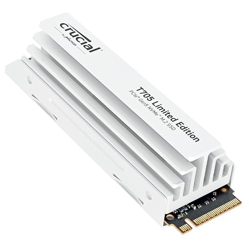 Crucial T705 2TB SSD PCIe Gen5 NVMe M.2 Limited Edition Internal Gaming SSD with Premium White Heatsink, Up to 14,500MB/s, PCIe 4.0 Backwards Compatible, Solid State Drive - CT2000T705SSD5A
