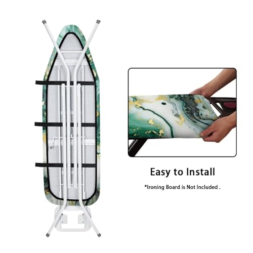 Image of Ironing Board Cover, Elastic Edge Universal Size Fit Standard Ironing Boards, Hook and Loop Fastener Strap, Green Gold Marble Print 15 inch x 54 inch