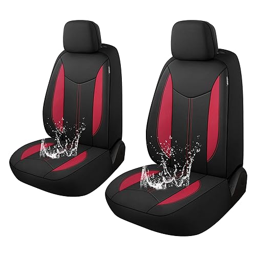 CAROMOP Neoprene Car Seat Cover 2 Front Seats, Waterproof Seat Covers for Cars, Universal Fit for Most Car Interior Covers-Sedan Truck SUV(Black/Red)