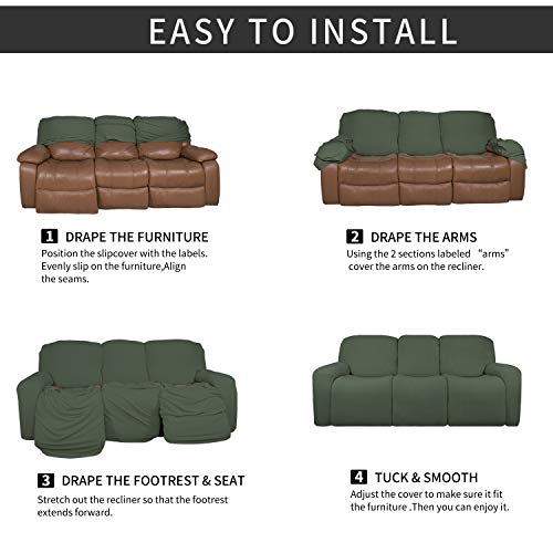 Image of Easy-Going 8 Pieces Microfiber Stretch Sectional Recliner Sofa Slipcover Soft Fitted Fleece 3 Seats Couch Cover Washable Furniture Protector with Elasticity for Kids Pet(Recliner Sofa,Greyish Green)