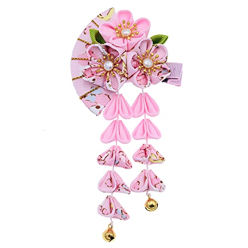 Pinza para cabello estilo japonés con diseño de flores y borlas, accesorio decorativo para kimono, ideal para fiestas y disfraces (rosa) miniatura 1