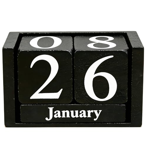 Notakia Black Wooden Block Calendar Perpetual Desk Calendar Stylish and Durable Block Calendar for Home and Office
