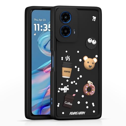 Image of Outlouders Back Cover for Moto G54 5G / G64 5G | Cute Fun Cartoon 3D Bear Silicone | Full Body Protection Bumper Case (Black)