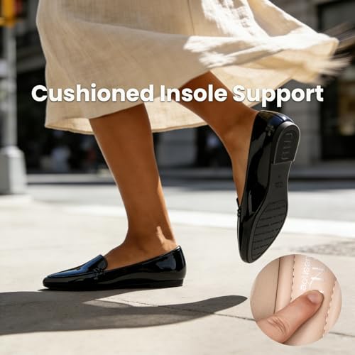 Image of MUSSHOE Pointed Toe Flats for Women, Comfortable Business Casual Work Shoes, Slip On Loafers with Arch Support, Office Walking Flats for All Day Standing