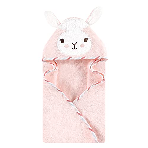 Image of Hudson Baby Unisex Baby Cotton Animal Face Hooded Towel, Pink Llama, One Size