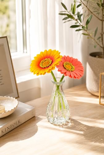 Image of Divyakosh Artificial Flower Vase | Glass Vase (1) with Gerbera Flowers (2) | Home Decoration Items for Living Room | Aesthetic Home Decor, Vase for Home decor'