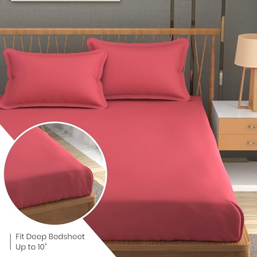 Image of FRESH FROM LOOM Microfiber Queen Size Bedsheet with Solid Plain - 240 TC, Hypoallergenic Bedsheet with 2 Pillow Cover (Size- 90 x 95 inch | Gajri| Solid)