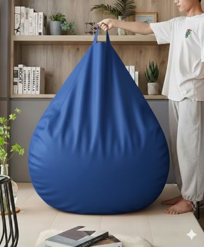 Image of Luxury 5XL Jumbo Bean Bag with Footrest & Cushion | Premium Leatherette | High-Density Beans Filled | Heavy Duty Double Stitch | 6 Months Warranty Color- (Navy Blue) (Royal Blue)