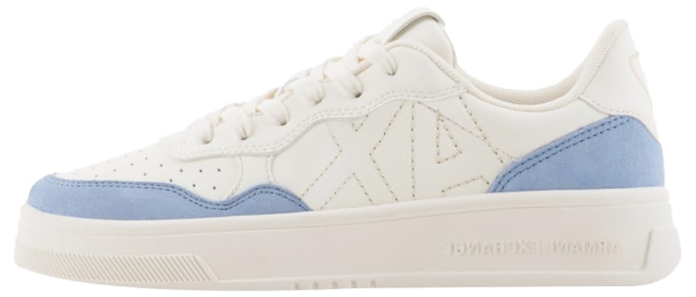 Armani Exchange Women's Seattle, Suede Details, Embroidered Logo, Off White+ Blue+ Off White, 38