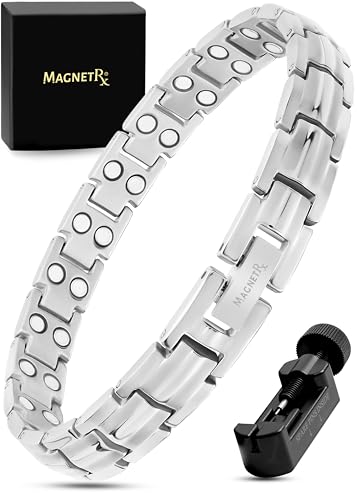 MagnetRX® Ultrastarkes Titan Magnetarmband für Damen – Magnet Armbänder für Frauen – Magnetisches Titan Armband Längenverstellbar mit Größenbestimmungswerkzeug, Damen Armbänder (Silber)