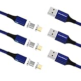 Smart&Cool 5 Feet GenX Nylon Braided 3 in 1 Max 3.0A Fast Charging & Data Sync Magnetic Cable Compatible with USB-C Phones, i-Product and Micro-USB Interface Phones & Tablets (Blue, 5ft-3pack)