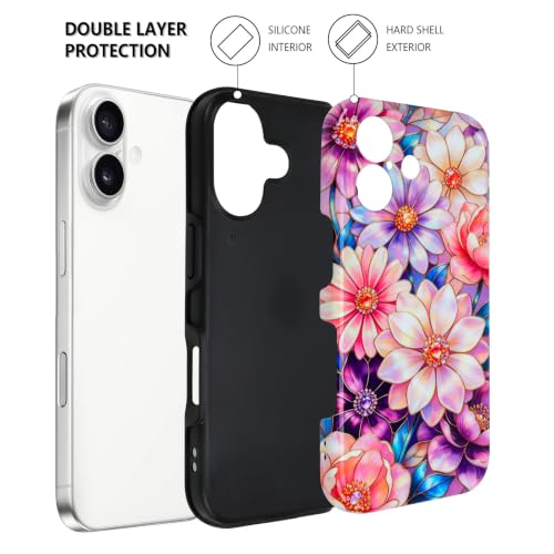 Image of Magnetic for iPhone 17 Case for Women Girl, Colorful Floral | Stylish Flower Pattern Design [Compatible with MagSafe] [Full Camera Protection] 2-Layer Hybrid Shockproof Glossy Phone Case