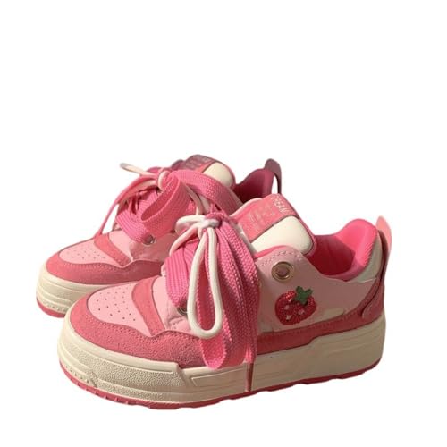 BEROBELLO Cute Pink Strawberry Platform Sneakers, Casual Walking Shoes, Y2K Fashion for Women Girls