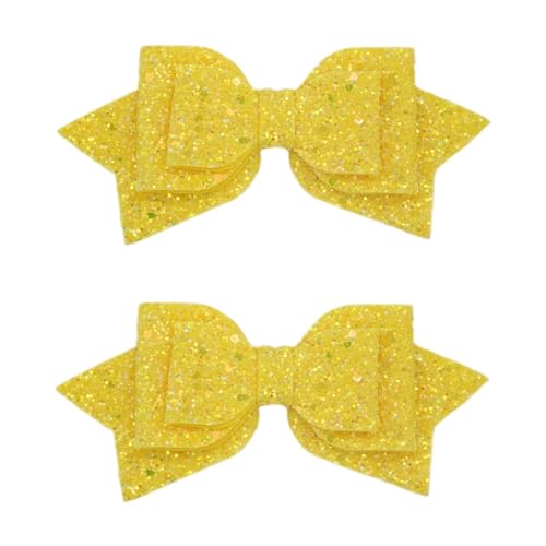 Multicolor Sparkling 5 Inch Glitter Hair Bows - Set of 2 Alligator Clips for Girls, Teens, Toddlers（Yellow）
