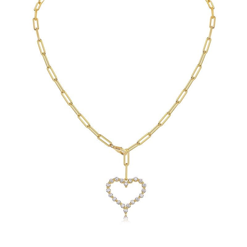 Collier moissanite cœur femme chaîne trombone argent plaqué or blanc