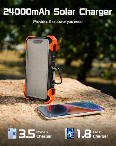 GOODaaa Solar Power Bank 24000mAh, Portable Charger with 4 Built-in Cables - Image 2