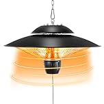 Hanging Patio Heater, 1,500W Electric Outdoor heaters for patios with 3s Instant heating, IP24 Waterproof Infrared heater for Indoor and Outdoor Use (Black BD)