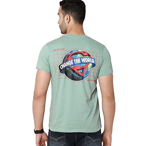 Image of Free Authority Superman Printed Regular Fit Green Cotton Men's T-Shirt
