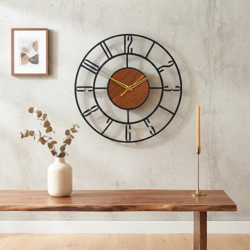 Image of Antique Metal Sweep and Silent Wall Clock for Home| Big Size Modern Decorative Wall Watch for Home Decor(English Number,18 INCH),Black