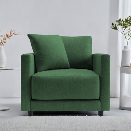 Image of Casaliving Dominic 1 Seater Sofa Set for Living Room (Green Fabric) Premium Fabric Sofa