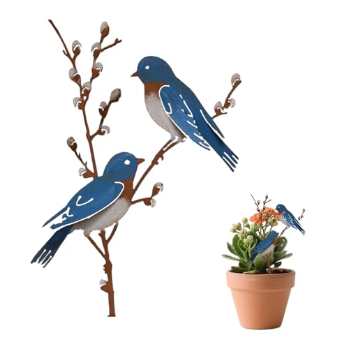 Vxcvzv 1 Stück Vogel Gartenstecker, 30cm Vögel Deko Garten Deko, Bemalte Metall Vögel für Draußen Zweigen Gartenfiguren