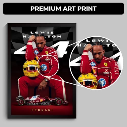 Image of Funk You Store Lewis Hamilton Poster Ferrari F1 Poster | Framed Ferrari F1 Car A4 Sized (31 x 23 cm) | Lewis Hamilton Posters | Ferrari Car Frame for Wall, Formula 1 Frames | Formula 1 Frame (F 023)