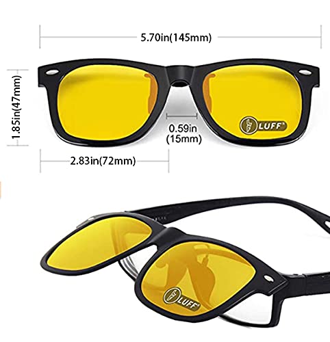 Image of LUFF Polarized /Night Vision Clip on Sunglasses /Myopia Glasses for Driving Black-Yellow