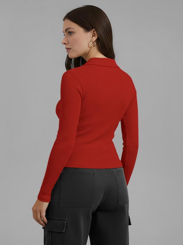Image of Dream Beauty Fashion Women's Collared Neck Long Sleeve Slim Fit Casual Tee Top for Woman